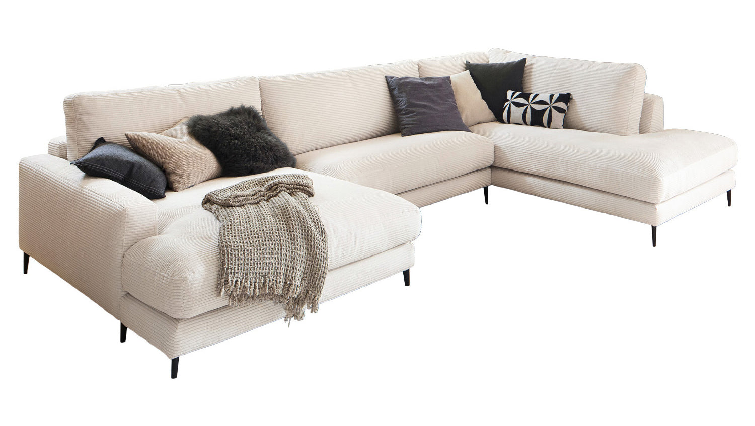 KAWOLA Sofa CARA Wohnlandschaft U-Form Cord cremeweiß