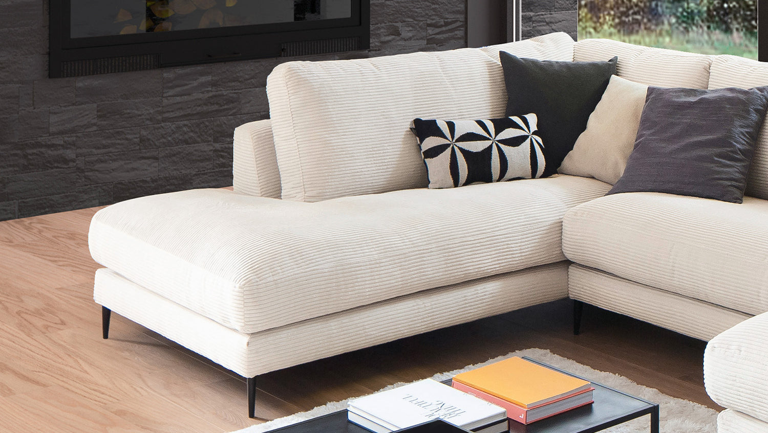 KAWOLA Sofa CARA Wohnlandschaft U-Form Cord cremeweiß