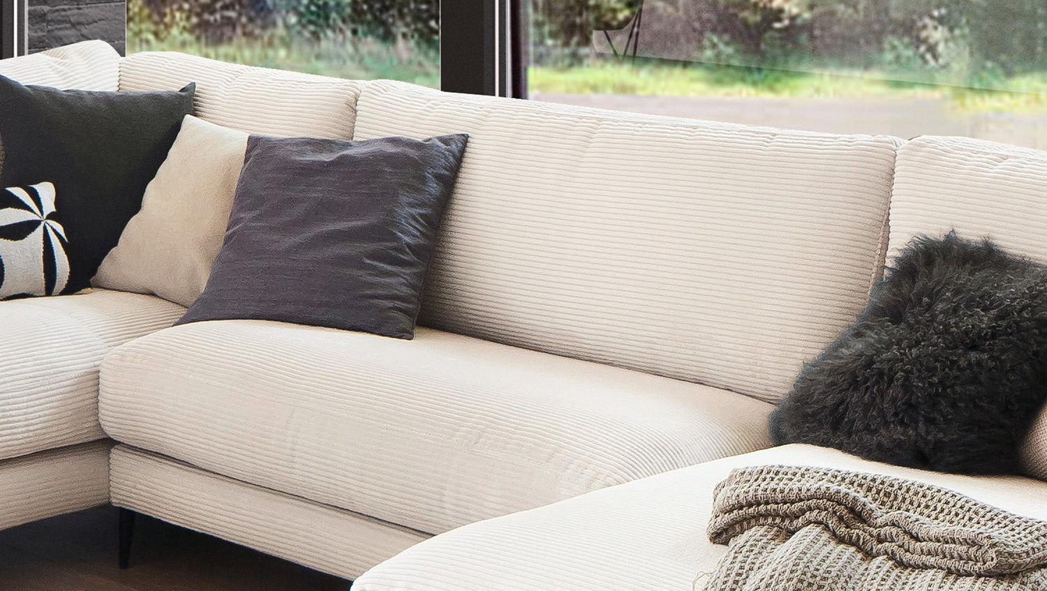 KAWOLA Sofa CARA Wohnlandschaft U-Form Cord cremeweiß