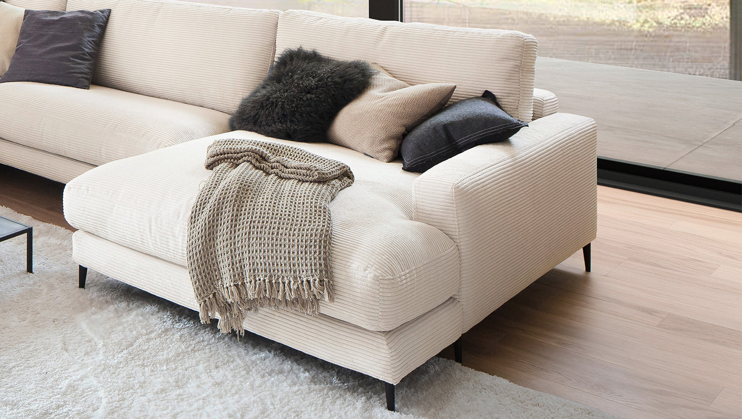 KAWOLA Sofa CARA Wohnlandschaft U-Form Cord cremeweiß