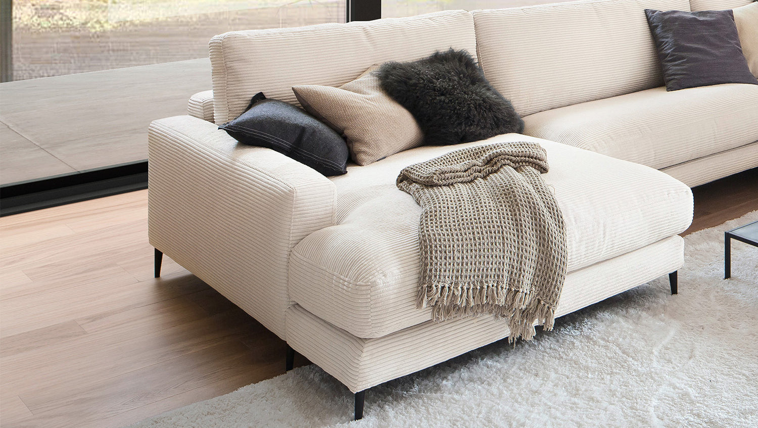 KAWOLA Sofa CARA Wohnlandschaft U-Form Cord cremeweiß
