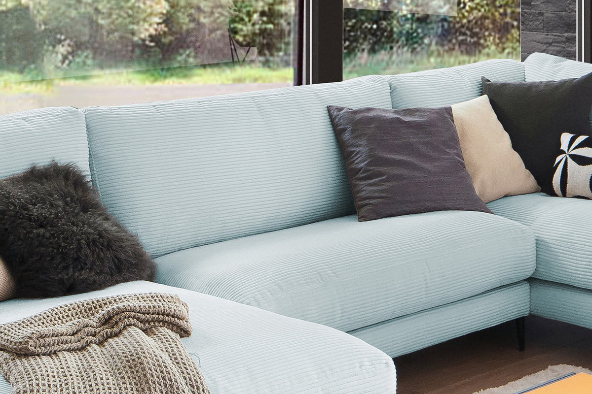 KAWOLA Sofa CARA Wohnlandschaft U-Form Cord hellblau