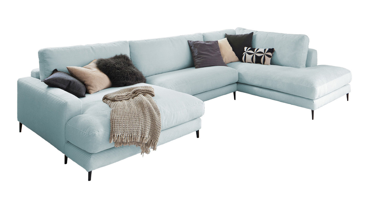 KAWOLA Sofa CARA Wohnlandschaft U-Form Cord hellblau