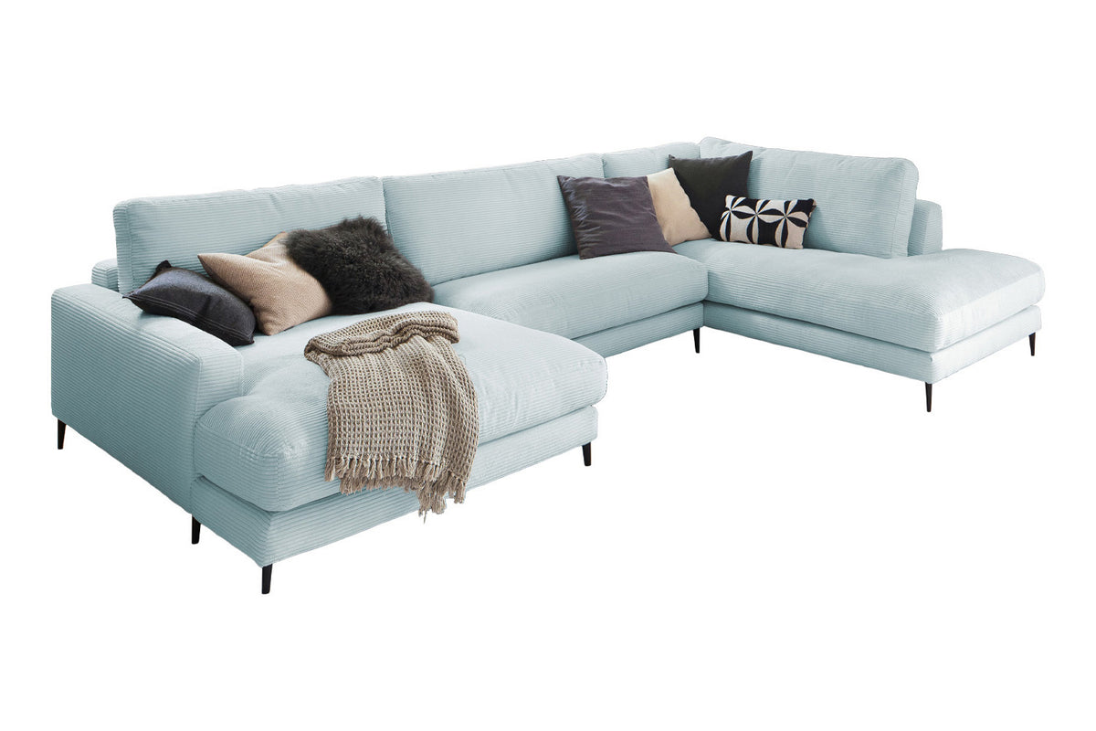 KAWOLA Sofa CARA Wohnlandschaft U-Form Cord hellblau