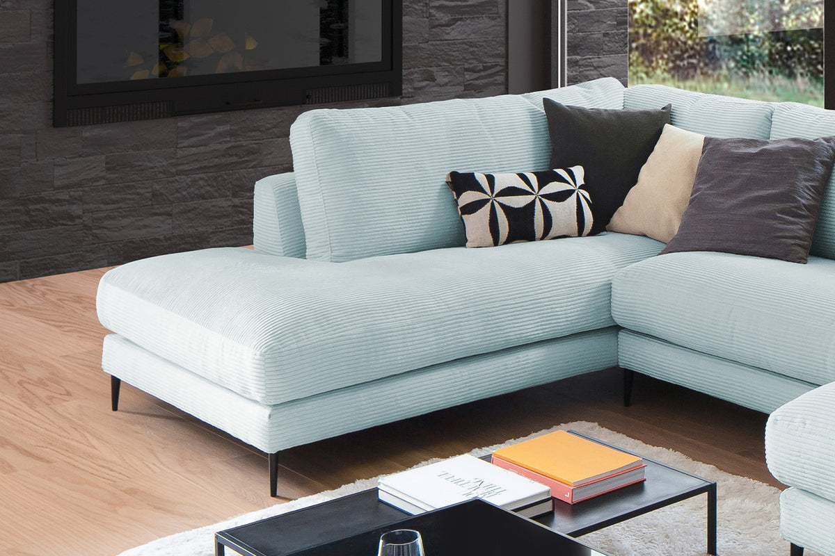 KAWOLA Sofa CARA Wohnlandschaft U-Form Cord hellblau