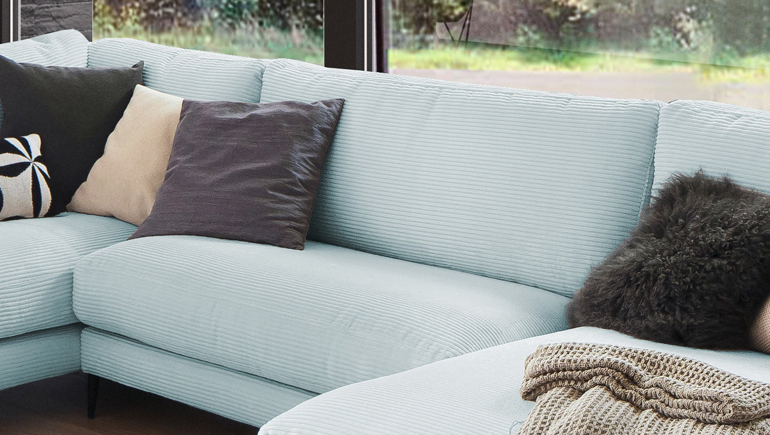 KAWOLA Sofa CARA Wohnlandschaft U-Form Cord hellblau