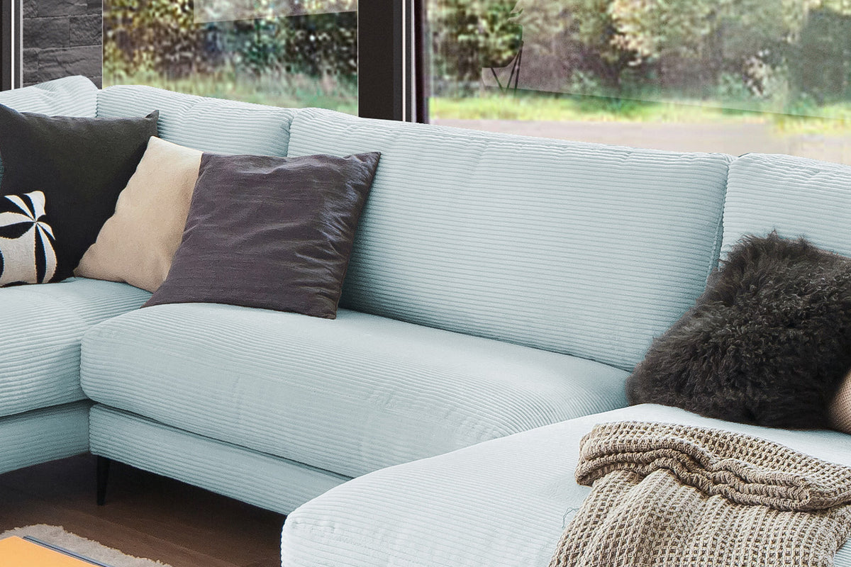 KAWOLA Sofa CARA Wohnlandschaft U-Form Cord hellblau
