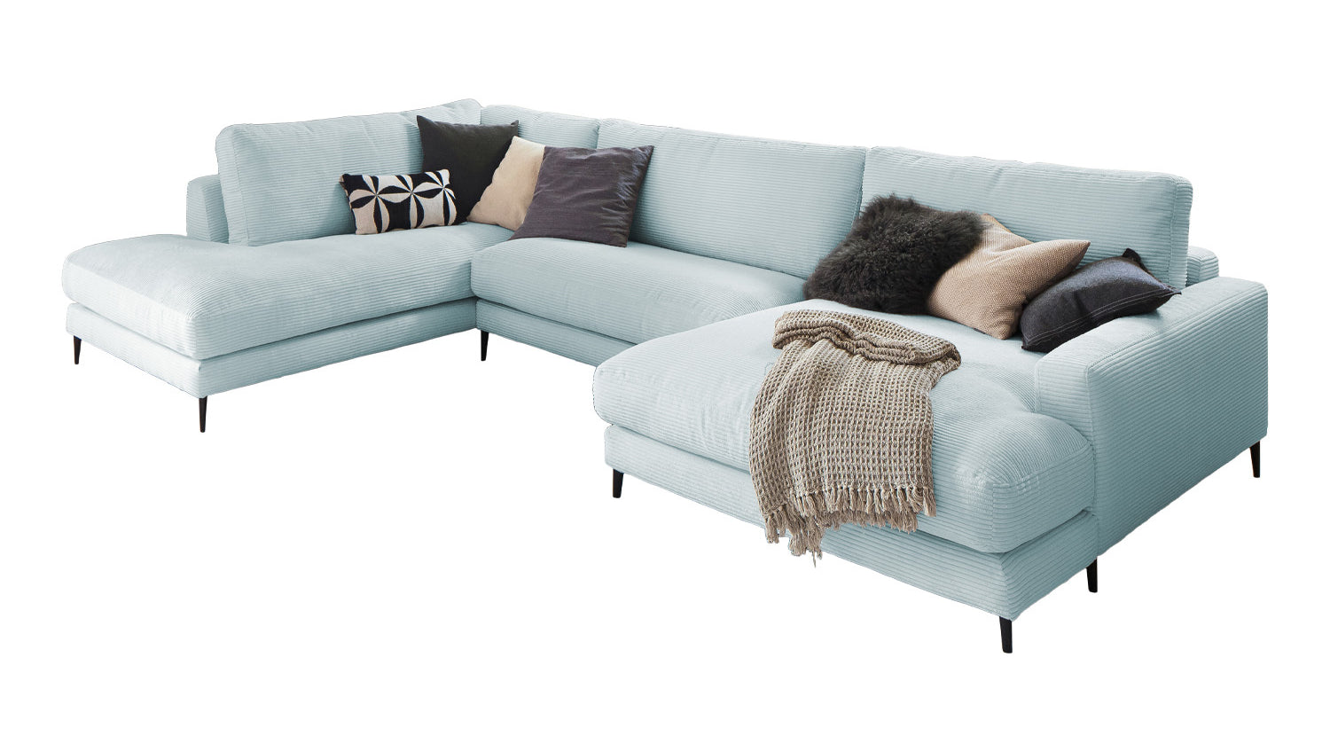 KAWOLA Sofa CARA Wohnlandschaft U-Form Cord hellblau