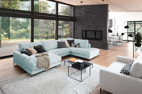 KAWOLA Sofa CARA Wohnlandschaft U-Form Cord hellblau, Links