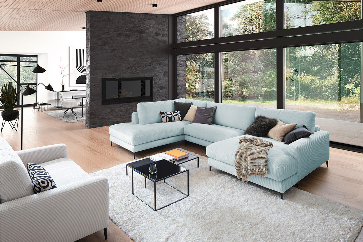 KAWOLA Sofa CARA Wohnlandschaft U-Form Cord hellblau, Rechts