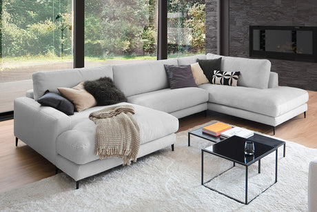 KAWOLA Sofa CARA Wohnlandschaft U-Form Cord hellgrau