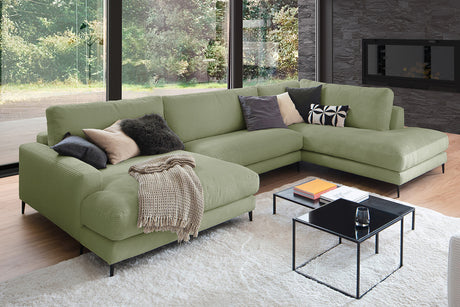 KAWOLA Sofa CARA Wohnlandschaft U-Form Cord olivgrün