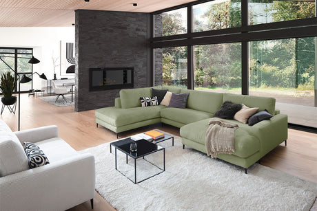 KAWOLA Sofa CARA Wohnlandschaft U-Form Cord olivgrün, Rechts
