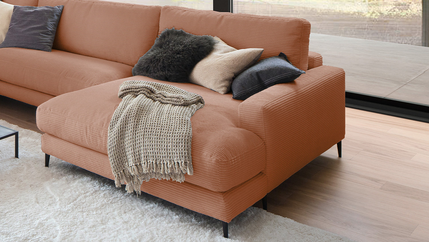 KAWOLA Sofa CARA Wohnlandschaft U-Form Cord rost