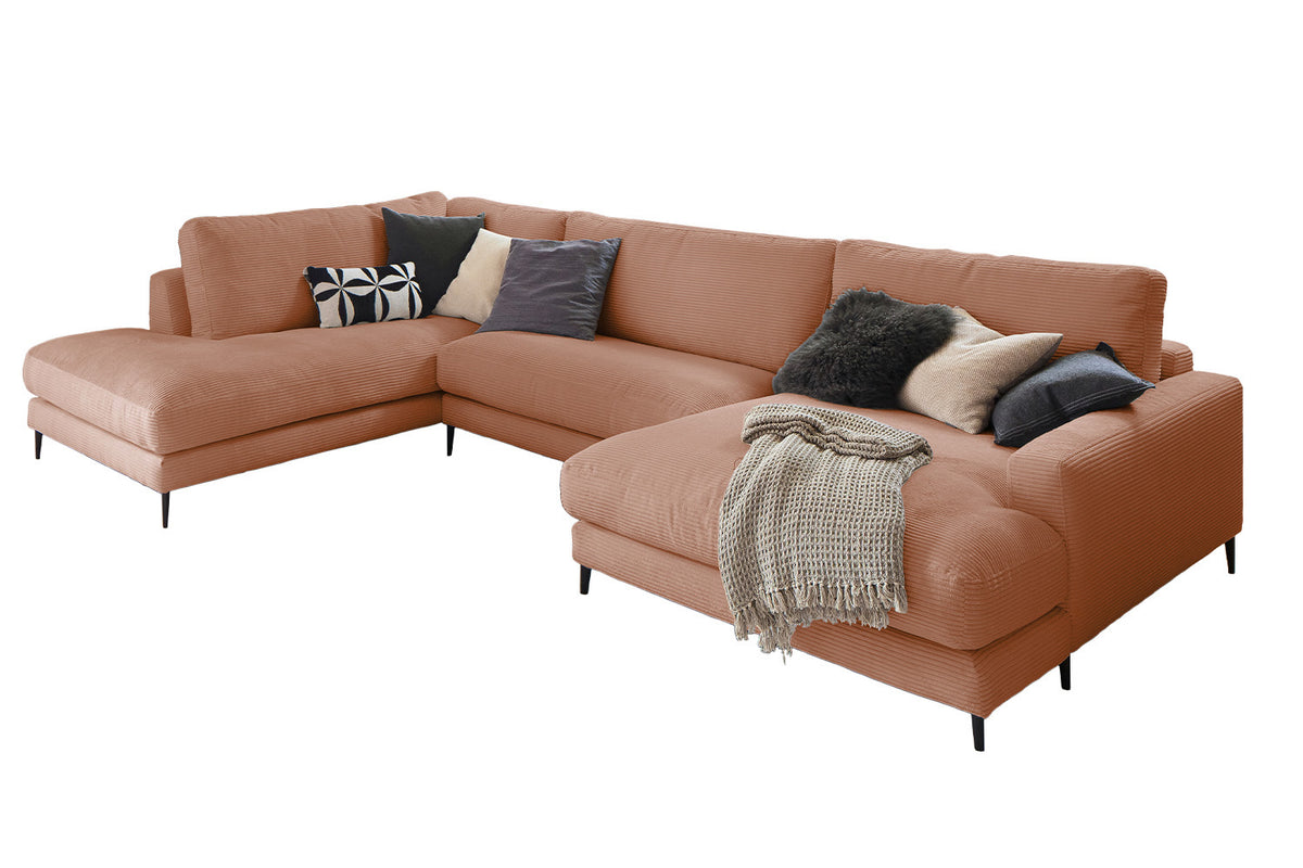 KAWOLA Sofa CARA Wohnlandschaft U-Form Cord rost