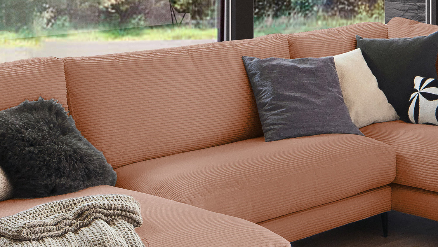 KAWOLA Sofa CARA Wohnlandschaft U-Form Cord rost