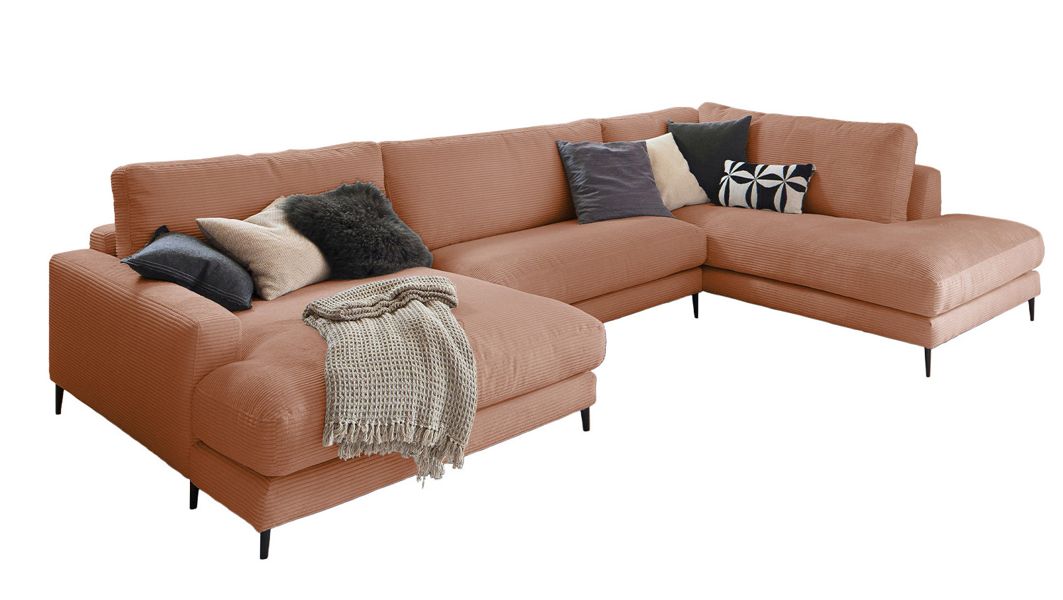 KAWOLA Sofa CARA Wohnlandschaft U-Form Cord rost