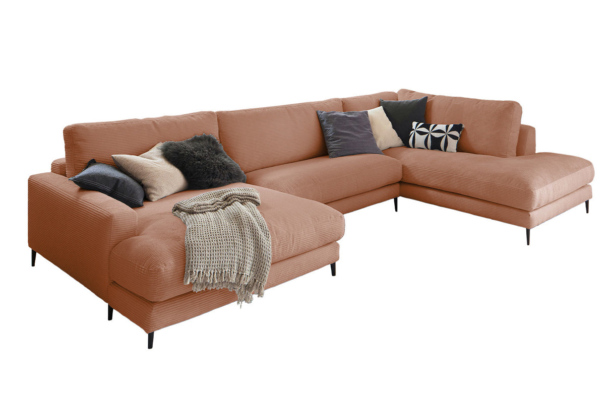KAWOLA Sofa CARA Wohnlandschaft U-Form Cord rost