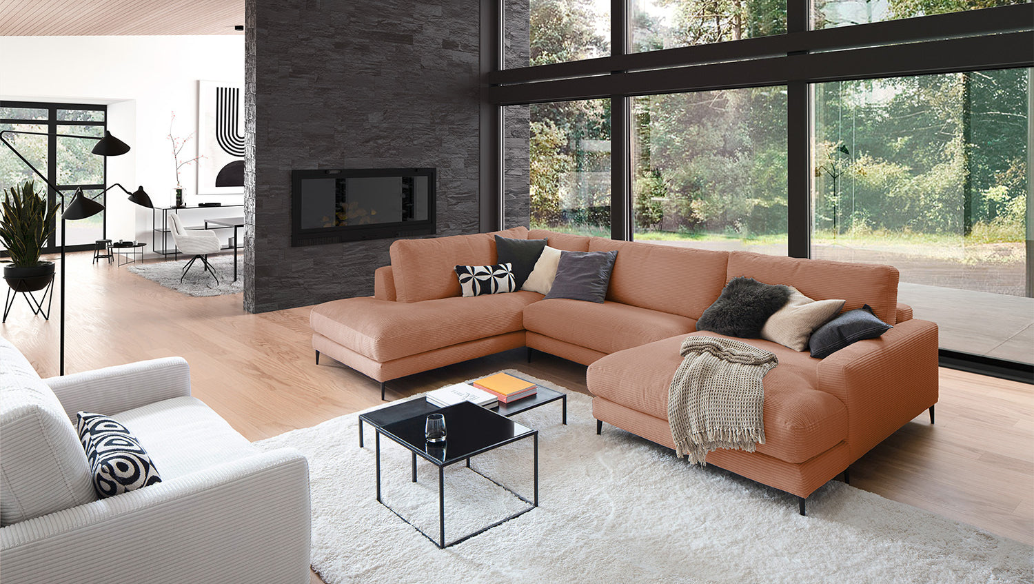 KAWOLA Sofa CARA Wohnlandschaft U-Form Cord rost, Rechts