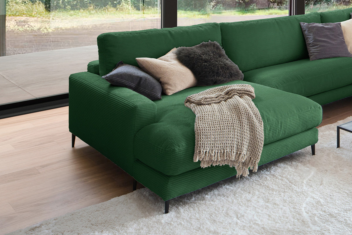 KAWOLA Sofa CARA Wohnlandschaft U-Form Cord smaragd