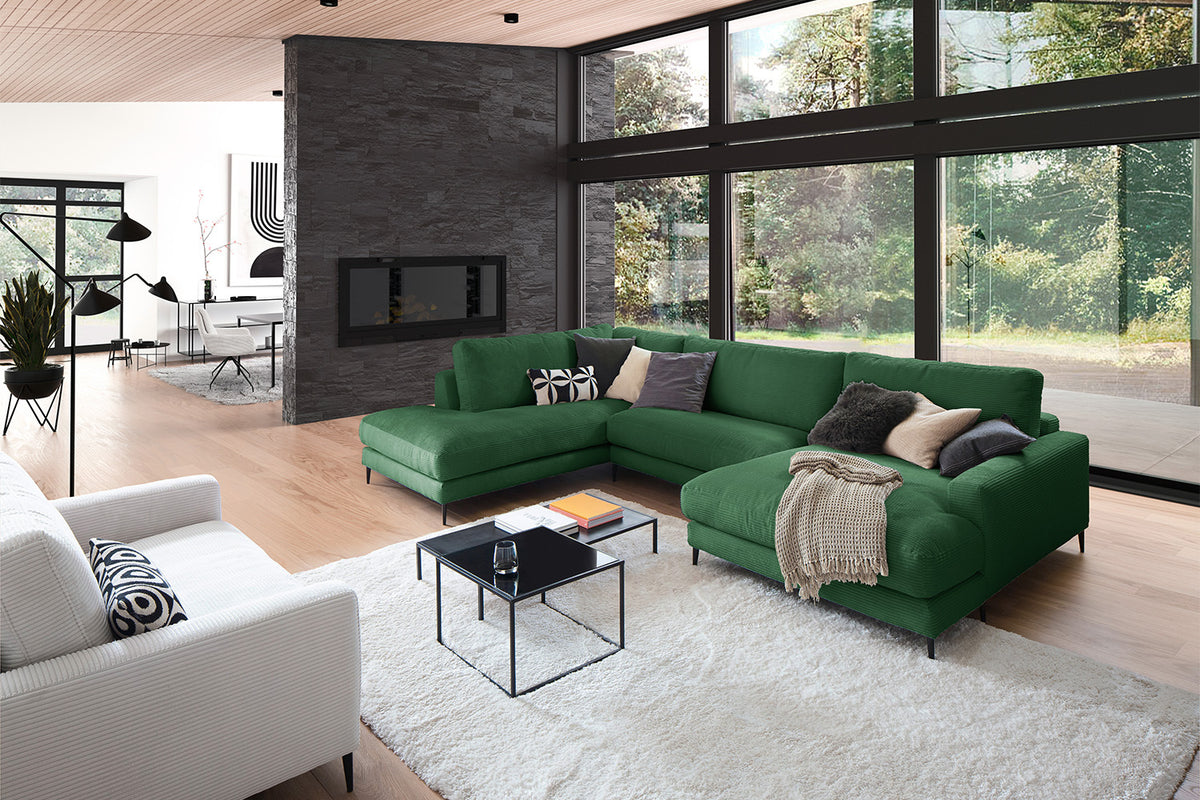 KAWOLA Sofa CARA Wohnlandschaft U-Form Cord smaragd, Rechts
