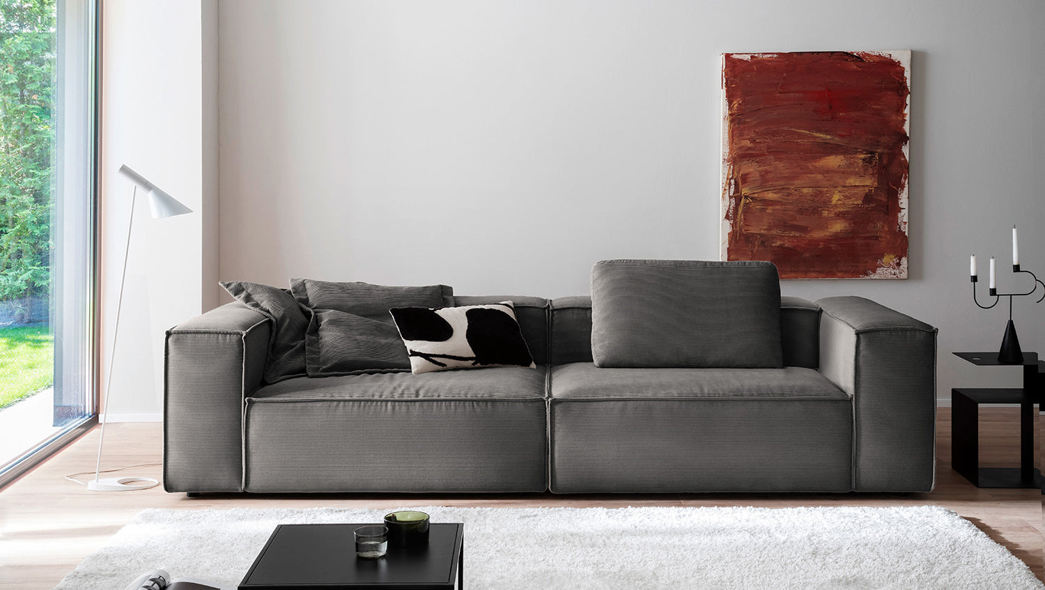 KAWOLA Sofa CARMO 3-Sitzer Feincord anthrazit