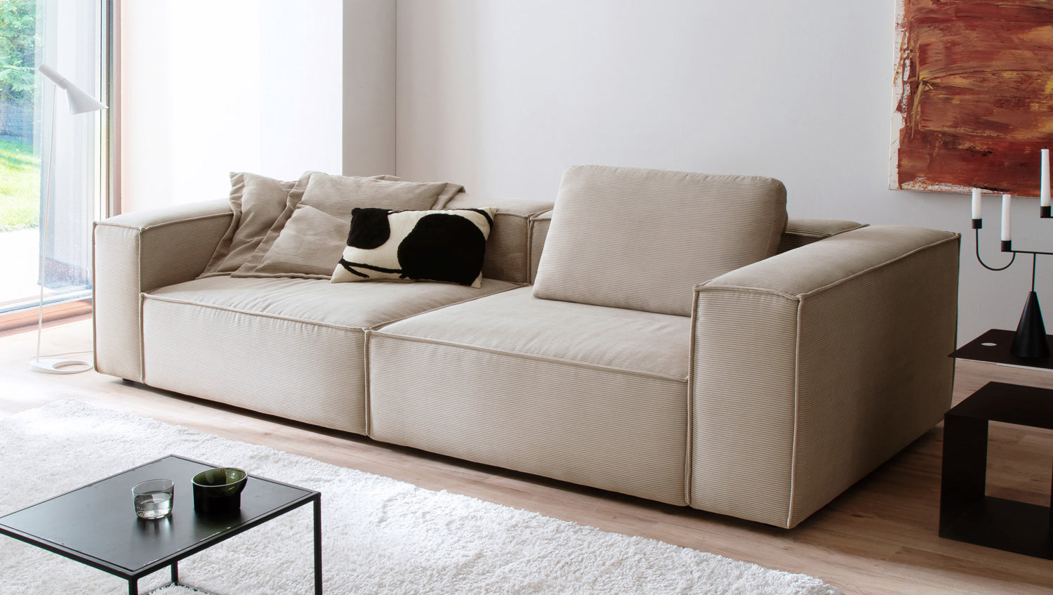 KAWOLA Sofa CARMO 3-Sitzer Feincord beige