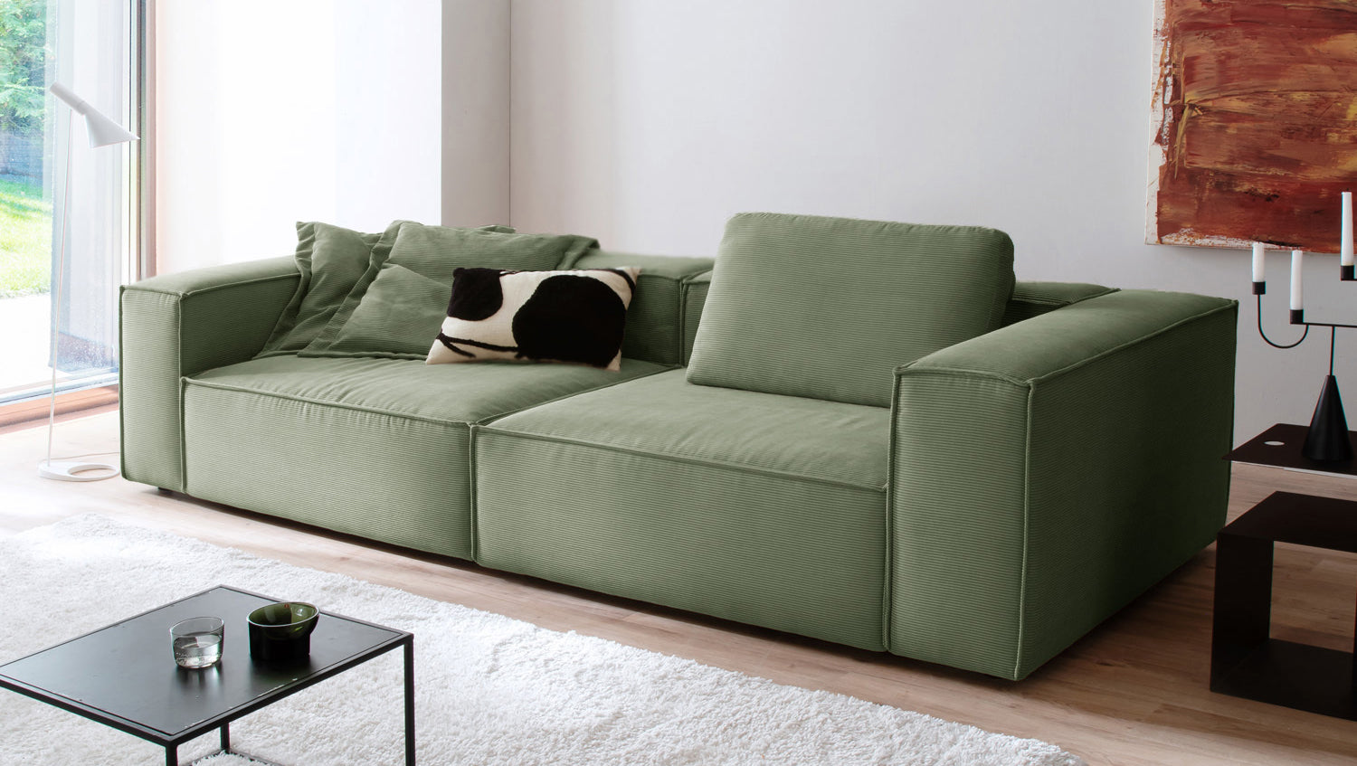 KAWOLA Sofa CARMO 3-Sitzer Feincord olivgrün