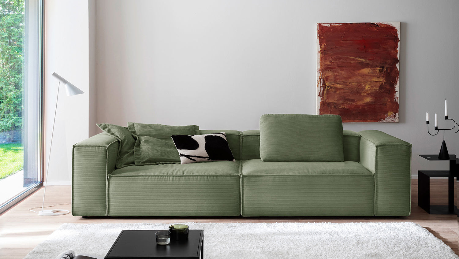 KAWOLA Sofa CARMO 3-Sitzer Feincord olivgrün