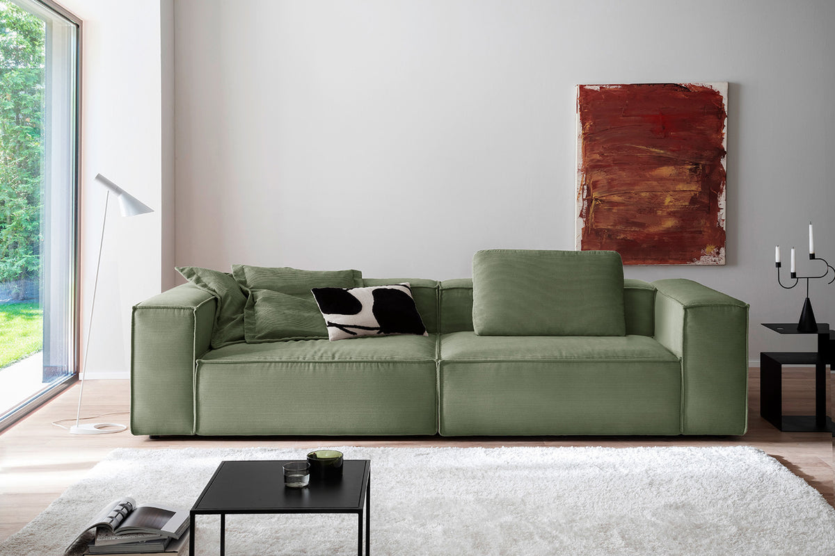 KAWOLA Sofa CARMO 3-Sitzer Feincord olivgrün