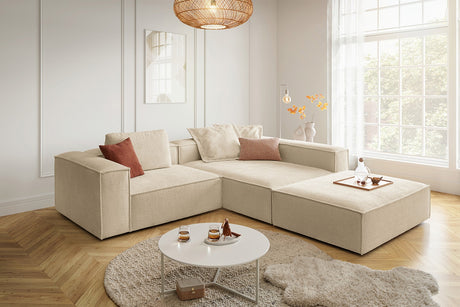 KAWOLA Sofa CARMO Ecksofa Stoff beige, Rechts, Mit Fußhocker