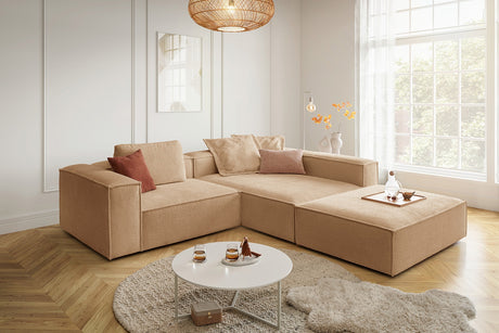 KAWOLA Sofa CARMO Ecksofa Stoff creme, Rechts, Mit Fußhocker