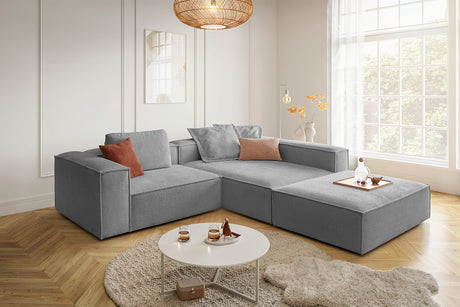 KAWOLA Sofa CARMO Ecksofa Stoff grau, Rechts, Mit Fußhocker