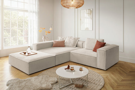 KAWOLA Sofa CARMO Ecksofa Stoff weiß, Links, Mit Fußhocker