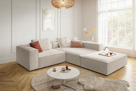 KAWOLA Sofa CARMO Ecksofa Stoff weiß, Rechts, Mit Fußhocker