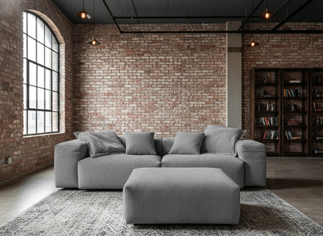 KAWOLA Sofa CELESTE 4-Sitzer mit Hocker Cord grau