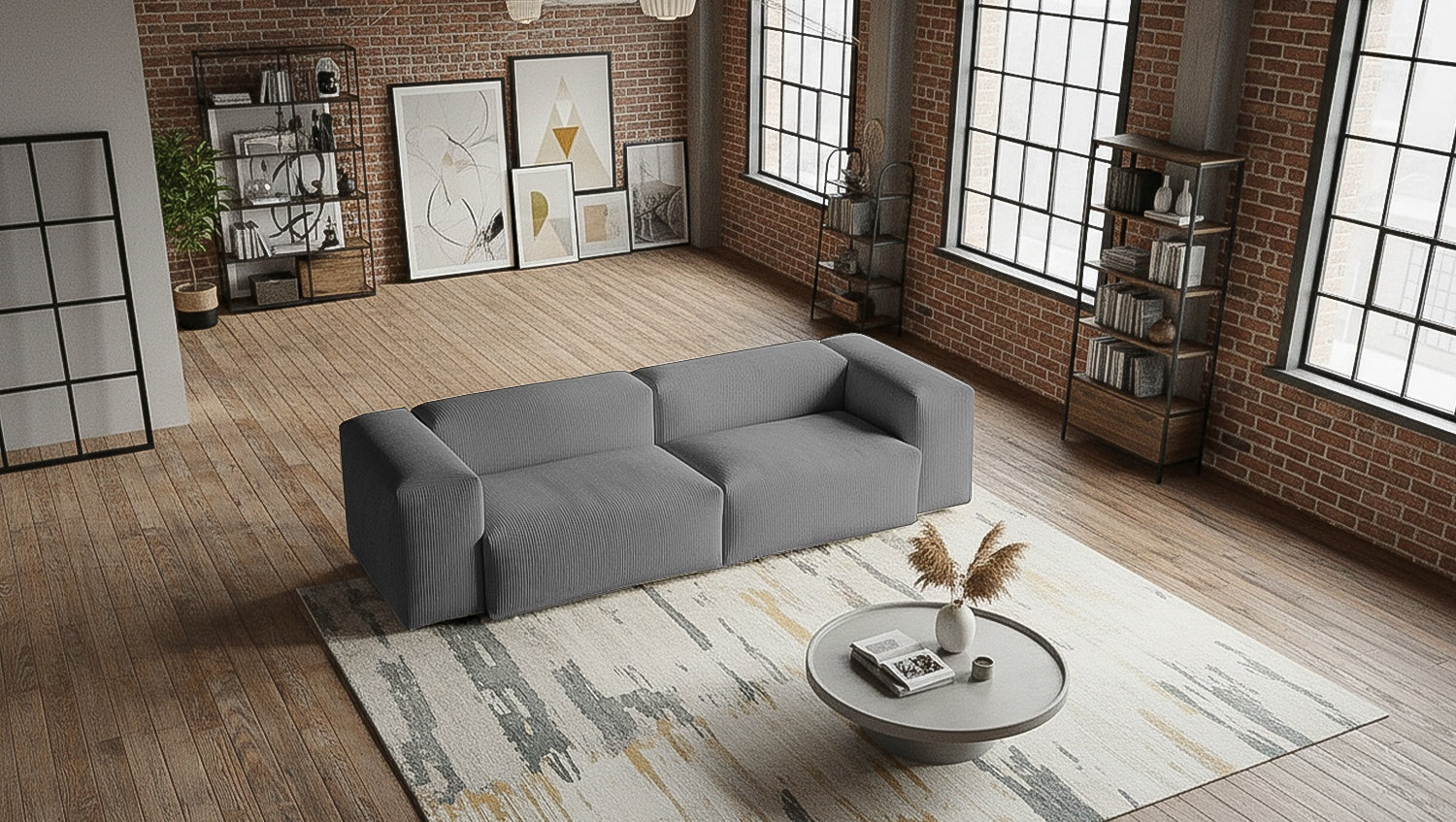KAWOLA Sofa CELESTE 4-Sitzer mit Hocker Cord grau