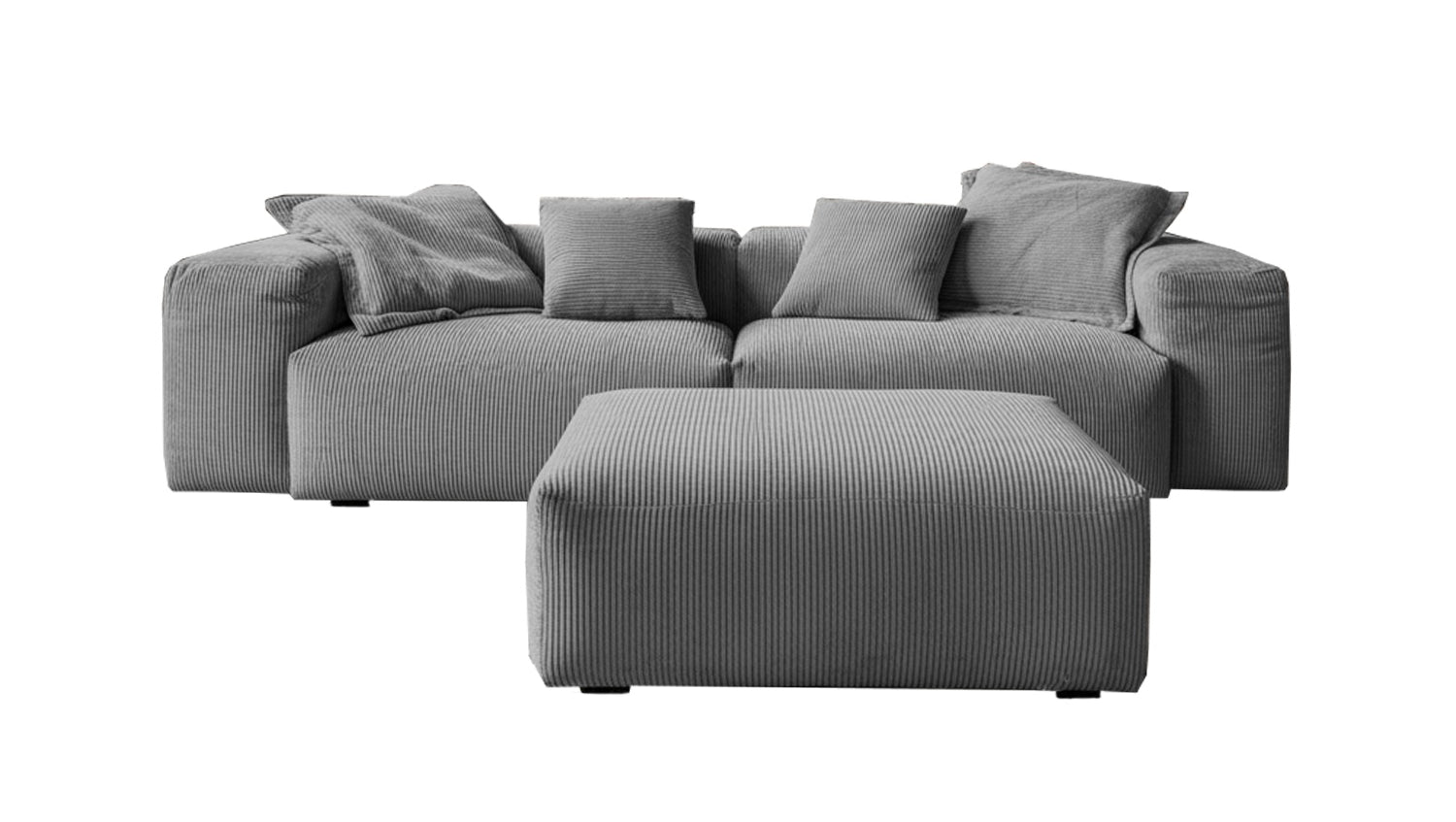 KAWOLA Sofa CELESTE 4-Sitzer mit Hocker Cord grau
