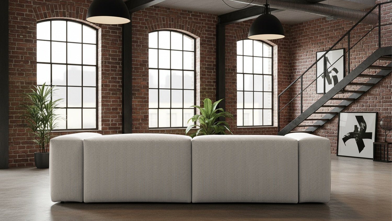 KAWOLA Sofa CELESTE 4-Sitzer mit Hocker Cord hellgrau