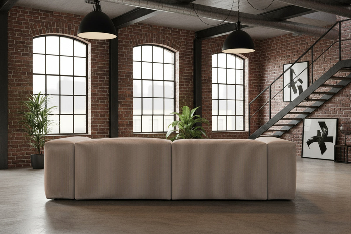 KAWOLA Sofa CELESTE 4-Sitzer mit Hocker Cord taupe