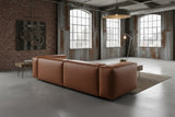 KAWOLA Sofa CELESTE 4-Sitzer mit Hocker Lederfaserstoff cognac