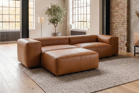 KAWOLA Sofa CELESTE 4-Sitzer Leder cognac, Mit Fußhocker
