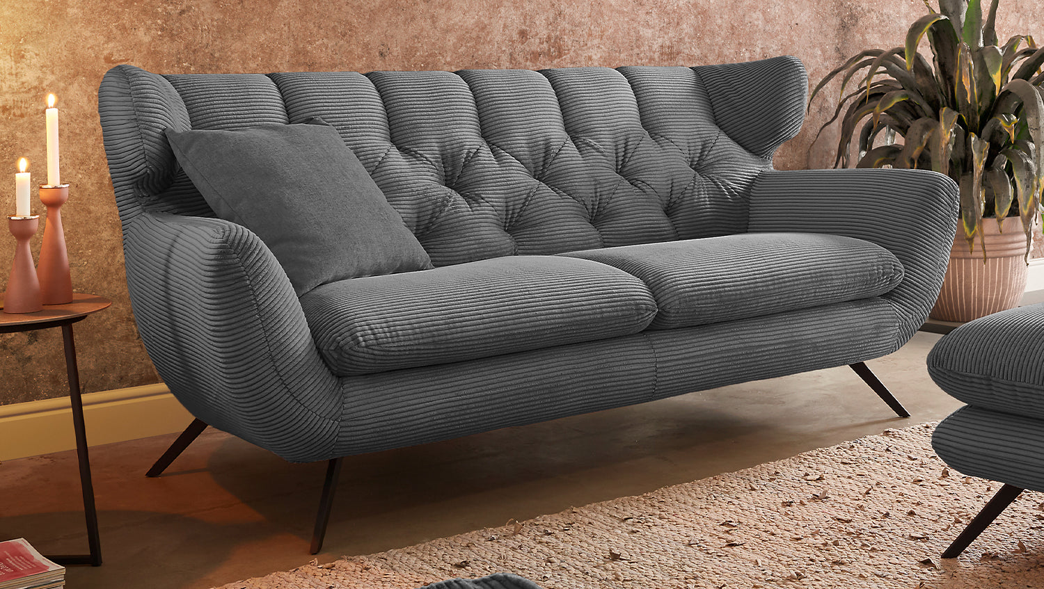 KAWOLA Sofa CHARME Cord grau, 2.5-Sitzer
