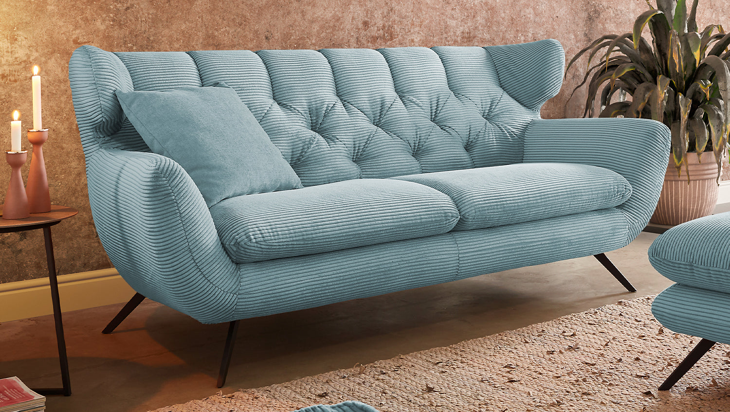 KAWOLA Sofa CHARME Cord hellblau, 3-Sitzer