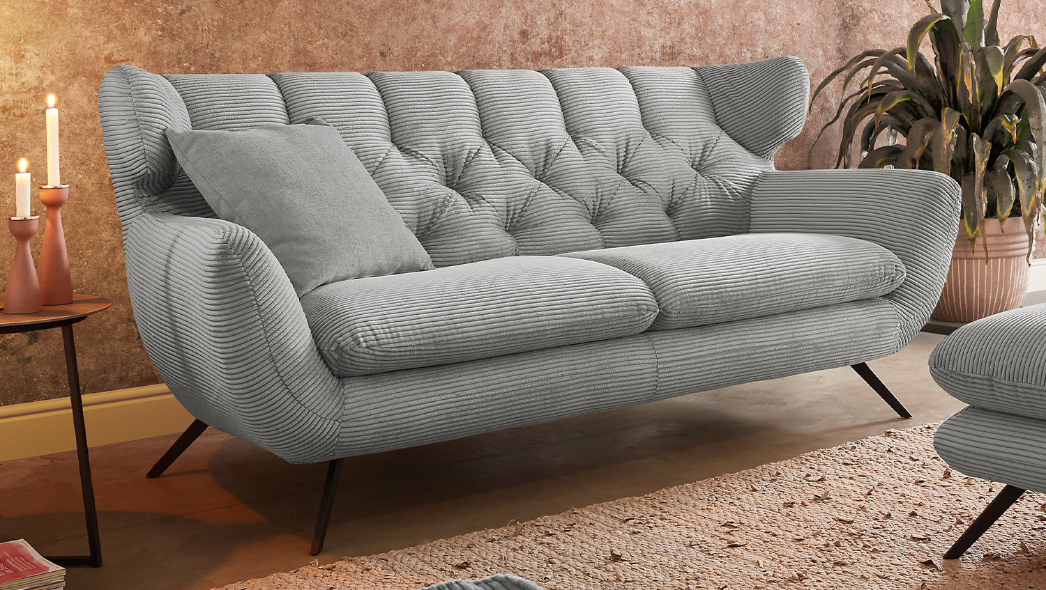 KAWOLA Sofa CHARME Cord hellgrau, 3-Sitzer