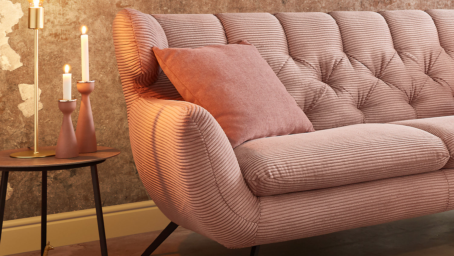 KAWOLA Sofa CHARME Cord rosa