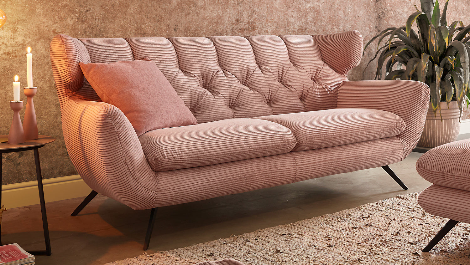 KAWOLA Sofa CHARME Cord rosa, 2.5-Sitzer