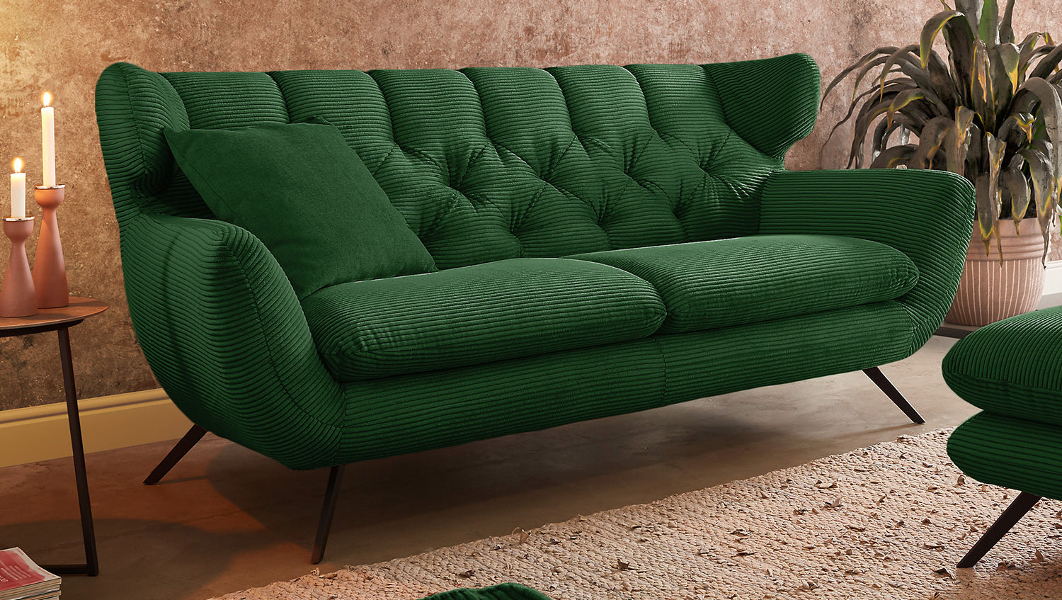 KAWOLA Sofa CHARME Cord smaragd, 2-Sitzer