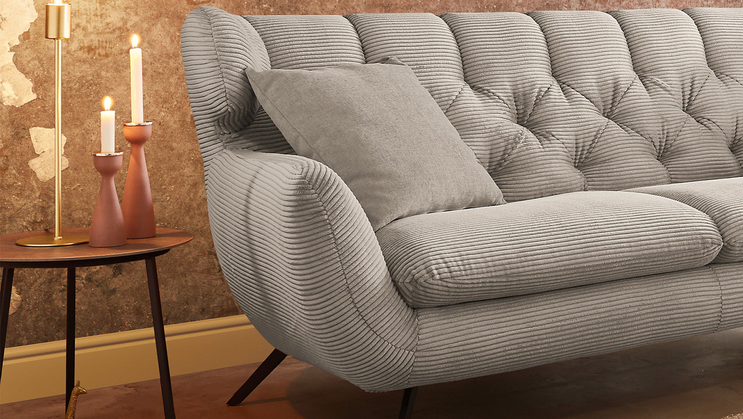 KAWOLA Sofa CHARME Cord steingrau