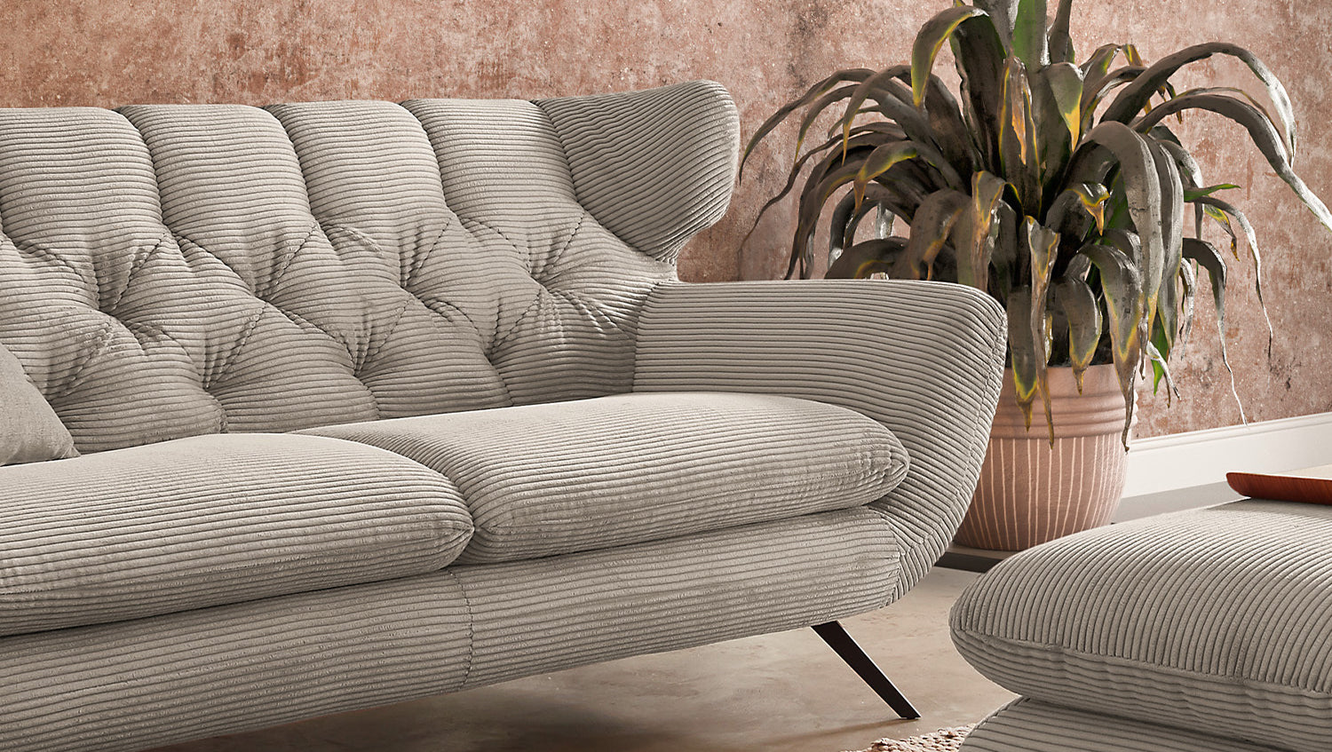 KAWOLA Sofa CHARME Cord steingrau